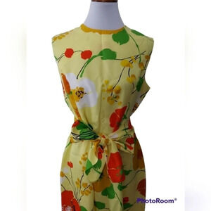 Vintage 1970s Tanner of‎ North Carolina Yellow Orange Green Floral Print Dress